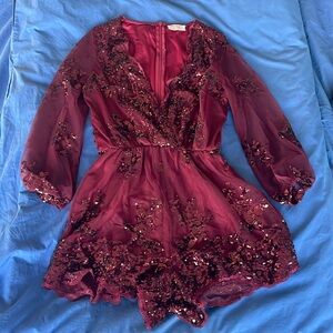 Showpo red sequin romper playsuit in size 4